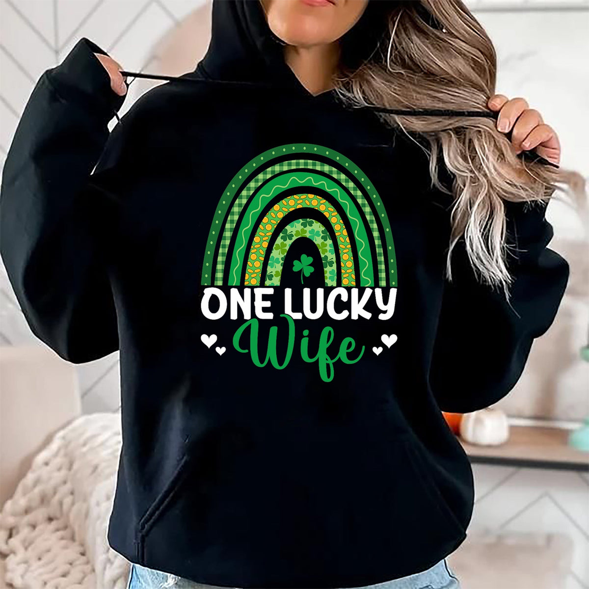 Best Wife Shirt, Wife and Husband Unisex T-Shirt/Hoodie/Sweatshirt HLT00 - Gift for wife T shirt, lucky wife   Saint Patrick's Day Shamrock One Lucky Wife Rainbow T-Shirt