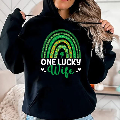 Best Wife Shirt, Wife and Husband Unisex T-Shirt/Hoodie/Sweatshirt HLT00 - Gift for wife T shirt, lucky wife   Saint Patrick's Day Shamrock One Lucky Wife Rainbow T-Shirt