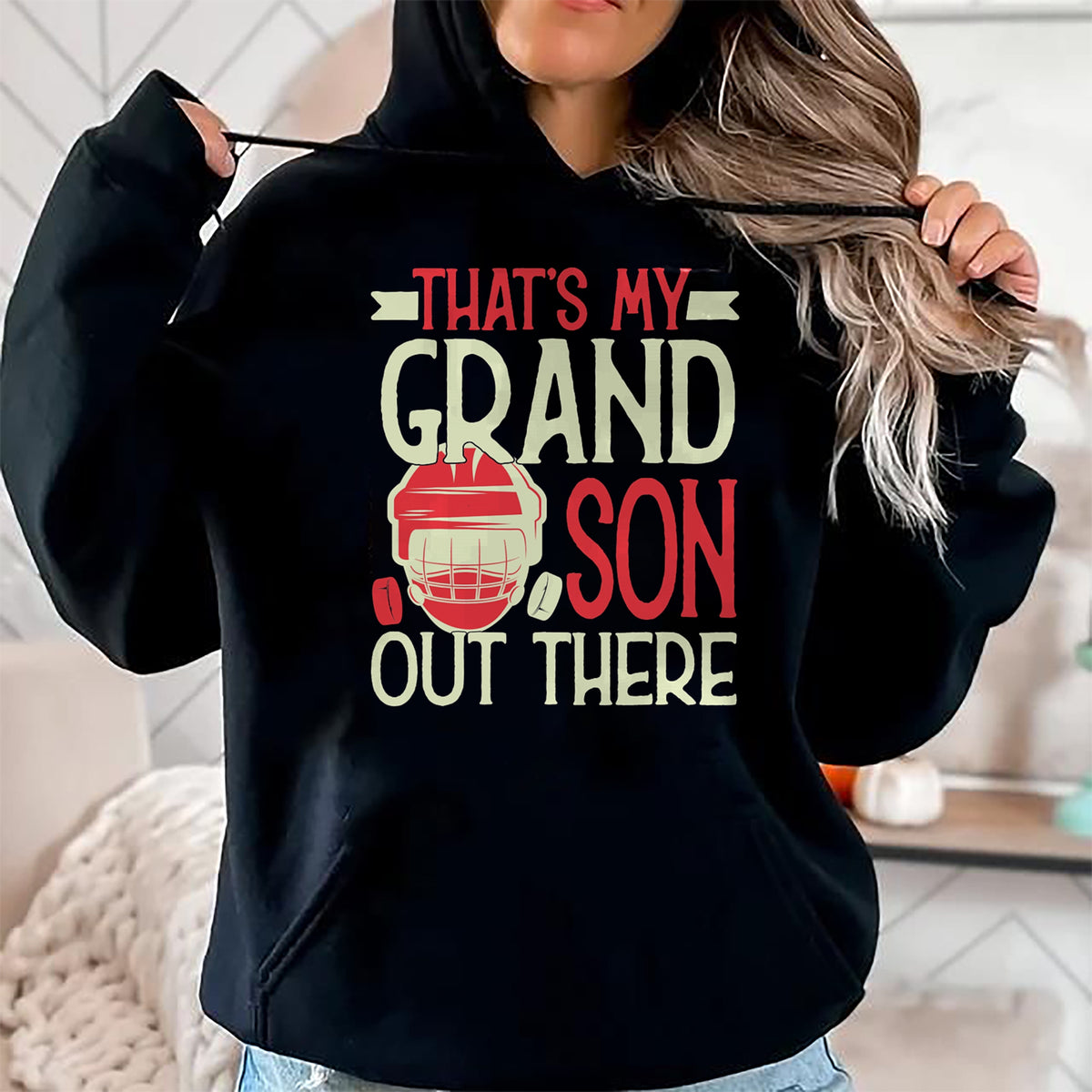 Best Grandpa Shirt, Proud Grandpa Unisex T-Shirt/Hoodie/Sweatshirt HLT00 - That's My Grandson Out There Hockey For Grandma Grandpa T-Shirt