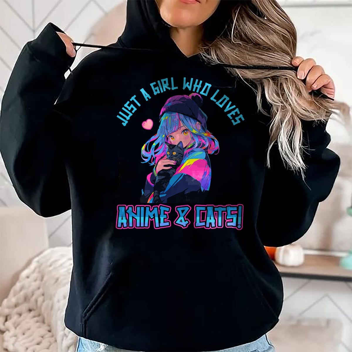 Cat Love Shirt, Funny Cat Lover Gift UnisexT-Shirt/Hoodie/Sweatshirt HLT00 - Just a Girl who loves Anime and Cats Manga Anime Lover T-Shirt