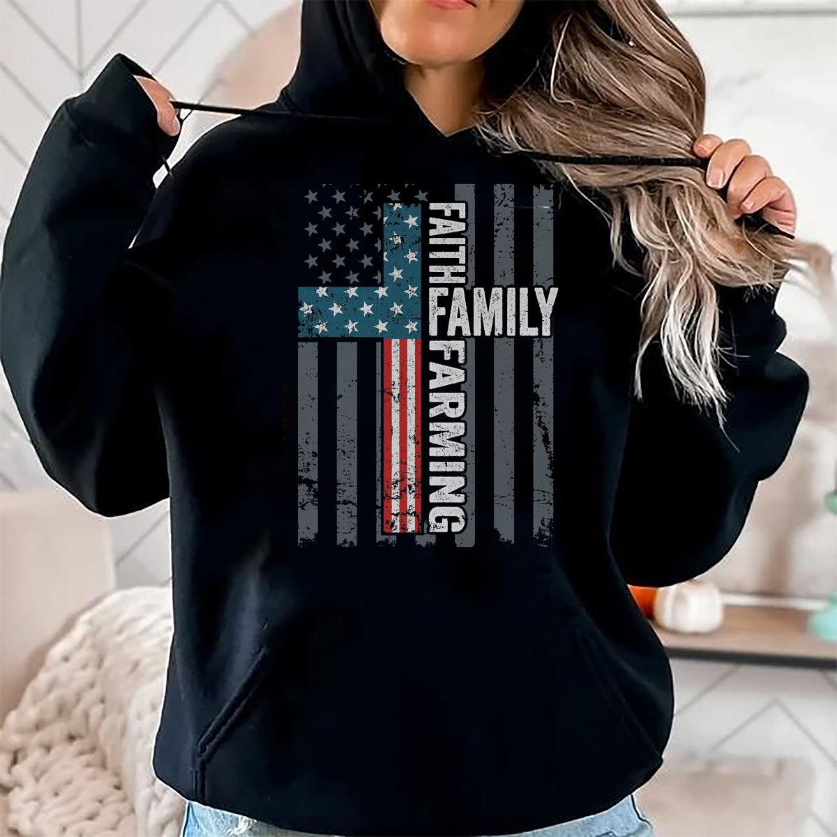 Best Farmer Life Shirt, Funny Farmer UnisexT-Shirt/Hoodie/Sweatshirt HLT00 - Faith Family Farming Freedom - Christian Farmer Cross Flag T-Shirt