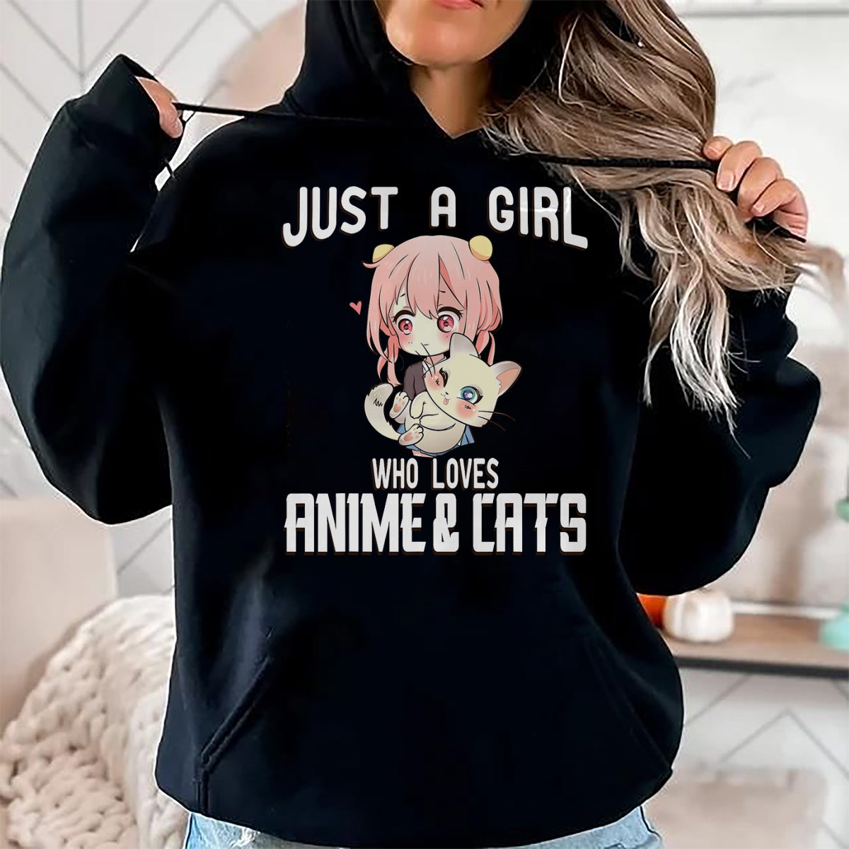 Cat Love Shirt, Funny Cat Lover Gift UnisexT-Shirt/Hoodie/Sweatshirt HLT00 - Just a Girl who Loves Anime and Cats Lover for Teen T-Shirt
