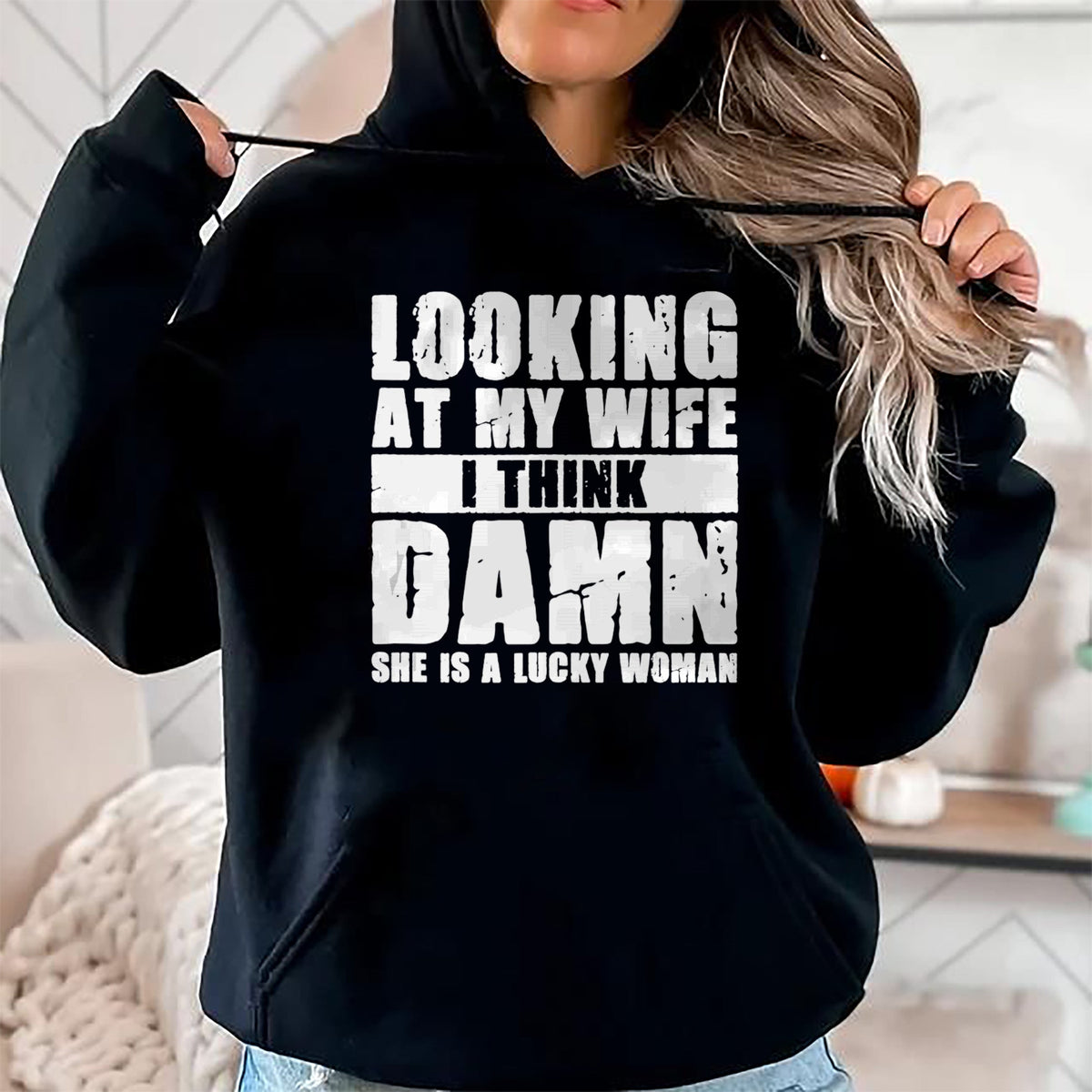Best Wife Shirt, Wife and Husband Unisex T-Shirt/Hoodie/Sweatshirt HLT00 - Gift for wife T shirt, lucky wife   She is a Lucky Woman - Anniversary Gift - Wife & Husband Tank To (1)