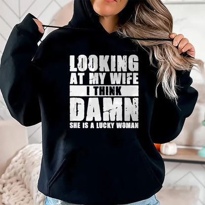 Best Wife Shirt, Wife and Husband Unisex T-Shirt/Hoodie/Sweatshirt HLT00 - Gift for wife T shirt, lucky wife   She is a Lucky Woman - Anniversary Gift - Wife & Husband Tank To (1)