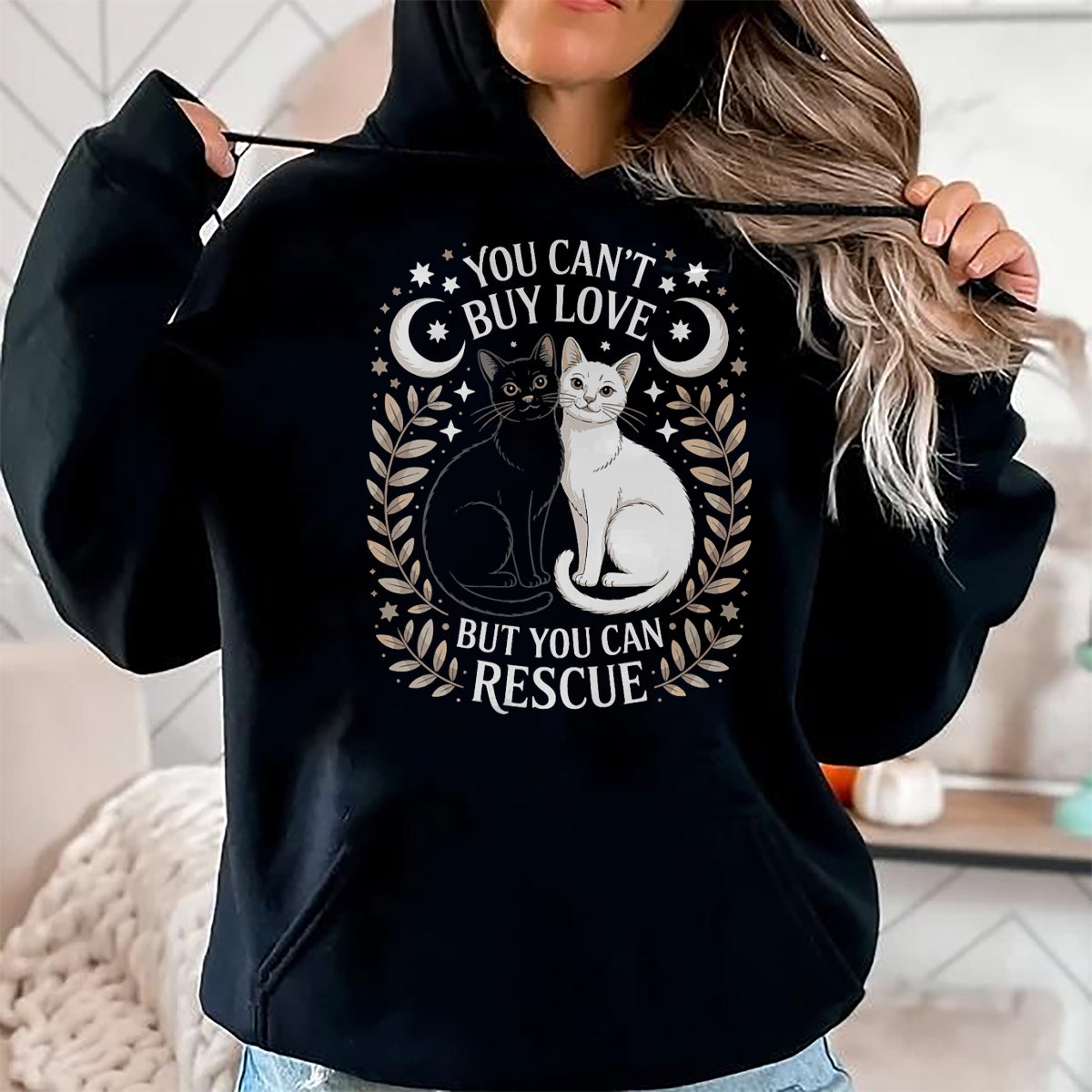 Cat Love Shirt, Funny Cat Lover Gift UnisexT-Shirt/Hoodie/Sweatshirt HLT00 - Women_s You Can_t Buy Love But You Can Rescue It Cat Lovers V-Neck T-Shirt