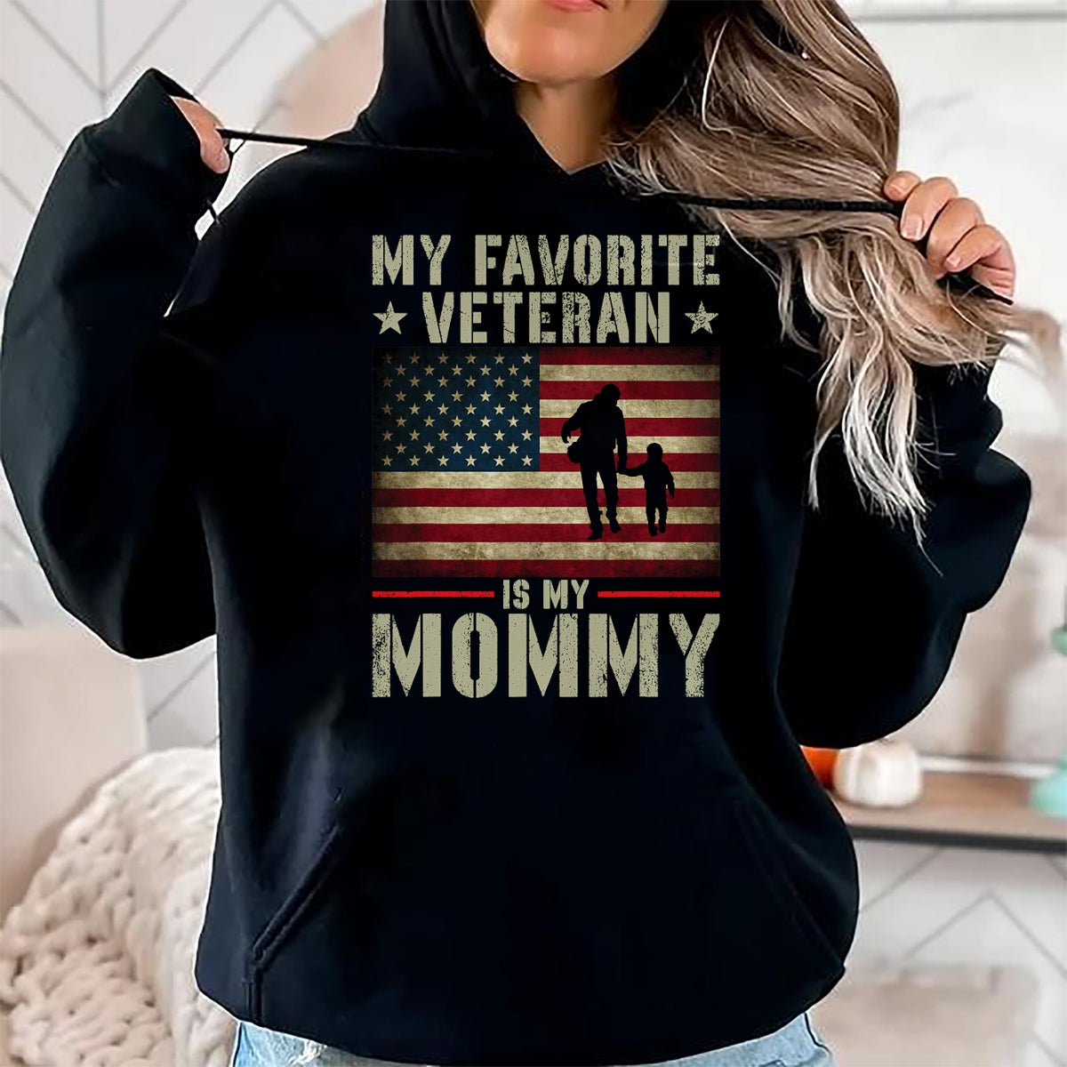 Proud Veteran Shirt, Funny Veteran UnisexT-Shirt/Hoodie/Sweatshirt HLT00 - My Favorite Veteran is My Mommy American Flag Veteran Day Women Kids Men T-Shirt