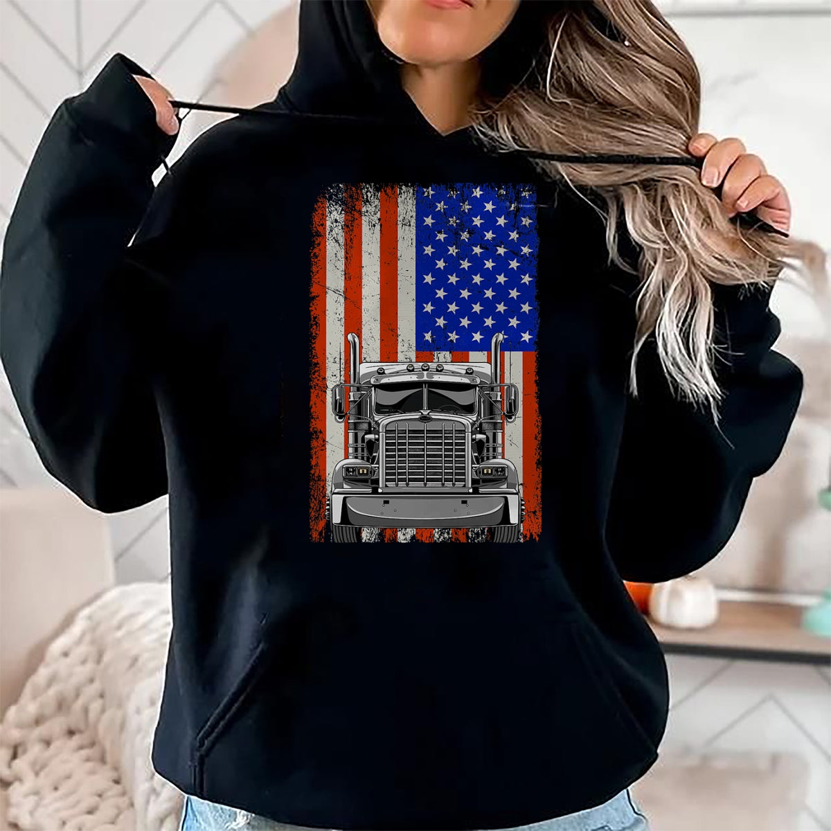 Best Truck Driver Life Shirt, Funny Trucker UnisexT-Shirt/Hoodie/Sweatshirt HLT00 - US American Flag Semi Truck Driver T-Shirt (1)