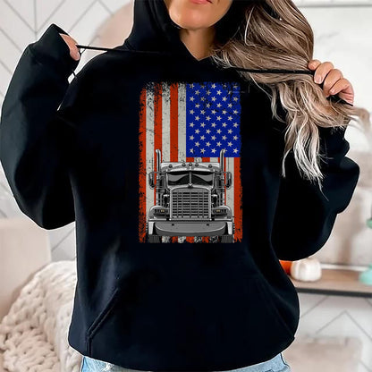 Best Truck Driver Life Shirt, Funny Trucker UnisexT-Shirt/Hoodie/Sweatshirt HLT00 - US American Flag Semi Truck Driver T-Shirt (1)