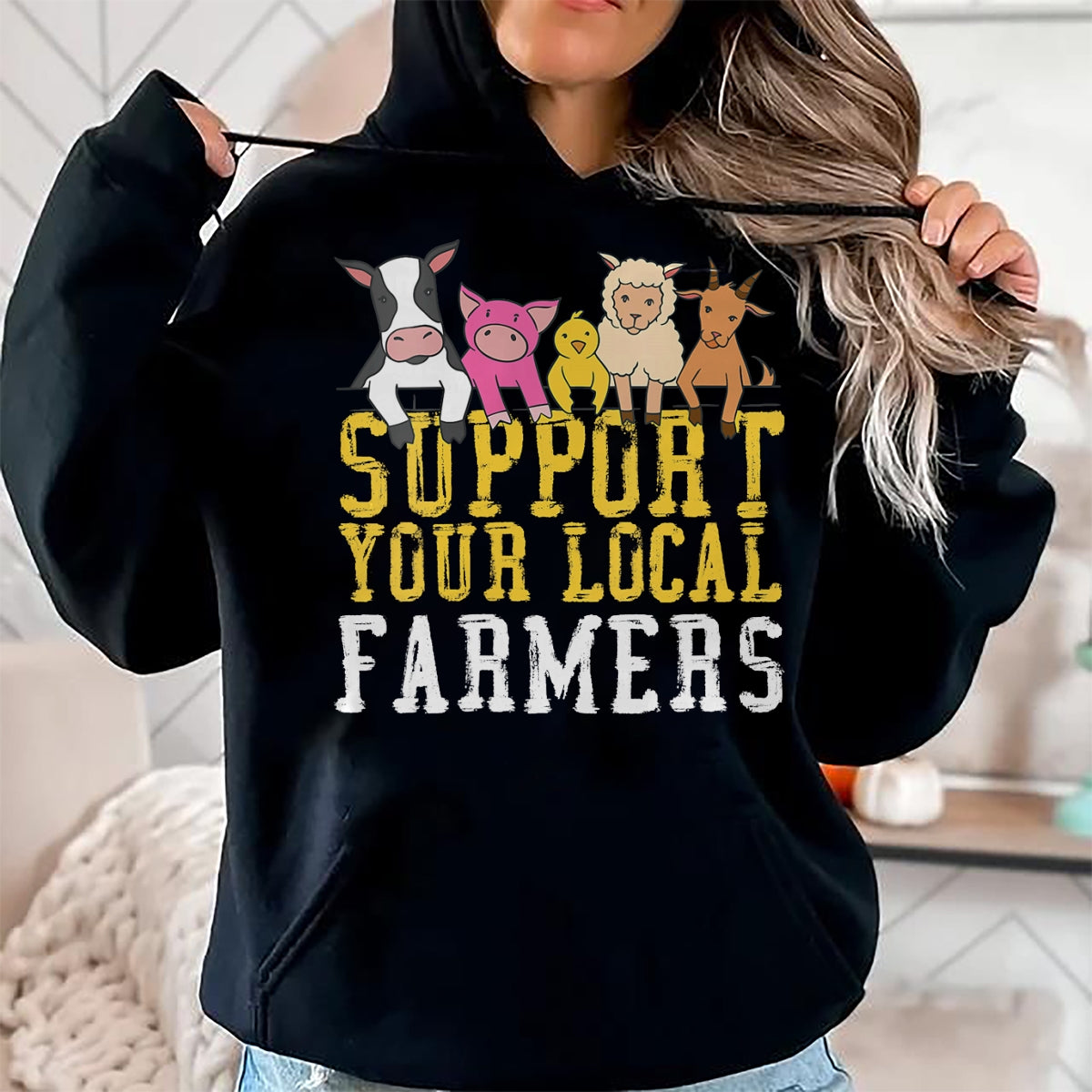 Best Farmer Life Shirt, Funny Farmer UnisexT-Shirt/Hoodie/Sweatshirt HLT00 - Women's Support Your Local Farmers Farm Animals V-Neck T-Shirt