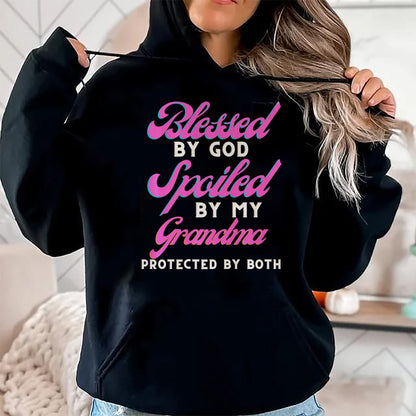 Best Grandma Shirt, Proud Grandma Unisex T-Shirt/Hoodie/Sweatshirt HLT00 - Blessed By God Spoiled By My Grandma Protected By Both Premium T-Shirt