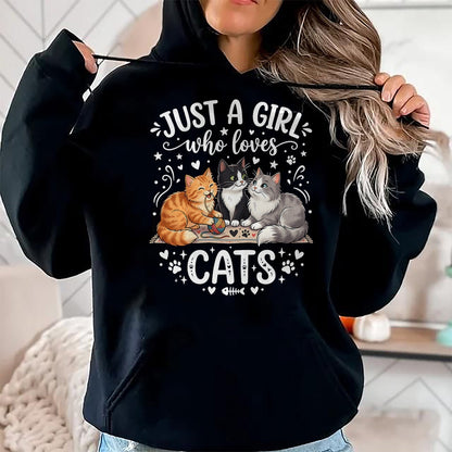 Cat Love Shirt, Funny Cat Lover Gift UnisexT-Shirt/Hoodie/Sweatshirt HLT00 - Just A Girl Who Loves Cats T-Shirt (2)