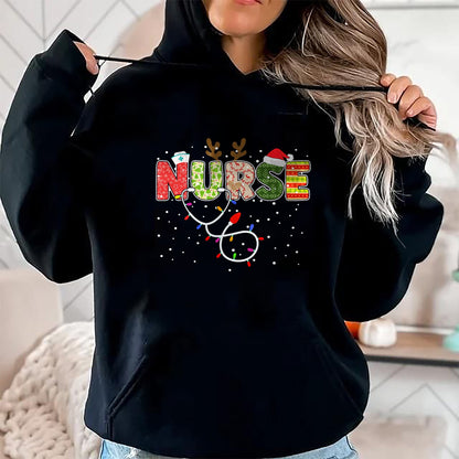 Funny Nurse Shirt, Nurse Unisex T-Shirt/Hoodie/Sweatshirt HLT00 - Stethoscope Santa Hat Reindeer Xmas Christmas Nurse T-Shirt