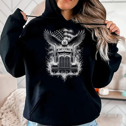 Best Truck Driver Life Shirt, Funny Trucker UnisexT-Shirt/Hoodie/Sweatshirt HLT00 - Trucker Patriotic American Flag Semi Truck Driver Eagle T-Shirt (3)