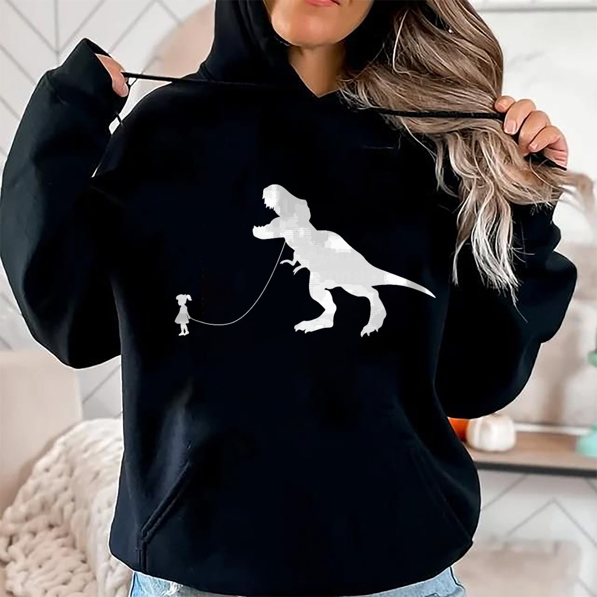 Best Dinosaur Lover Shirt, Funny Dinosaur UnisexT-Shirt/Hoodie/Sweatshirt HLT00 - T-Rex Dinosaur Pet on a Leach led by a Girl T-Shirt