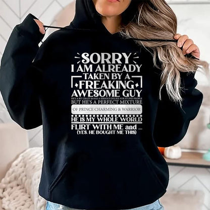 Best Wife Shirt, Wife and Husband Unisex T-Shirt/Hoodie/Sweatshirt HLT00 - Sorry I Am Already Taken By A Guy Husband T-Shirt (1)