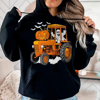Best Farmer Life Shirt, Funny Farmer UnisexT-Shirt/Hoodie/Sweatshirt HLT00 - Farmer Tractor Ghost and Pumpkin Halloween Costume T-Shirt, Men, Navy Blue, Large