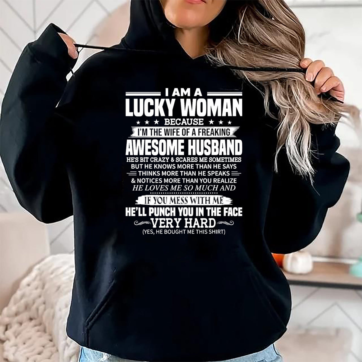 Best Wife Shirt, Wife and Husband Unisex T-Shirt/Hoodie/Sweatshirt HLT00 - Gift for wife T shirt, lucky wife   A Lucky Woman I'm the wife of a freaking awesome husband T-Shirt (1)
