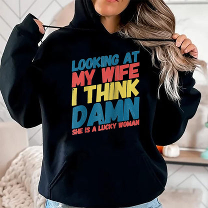 Best Wife Shirt, Wife and Husband Unisex T-Shirt/Hoodie/Sweatshirt HLT00 - Gift for wife T shirt, lucky wife   My Lucky Wife Best Crazy Husband Funny Married Couple Raglan Bas
