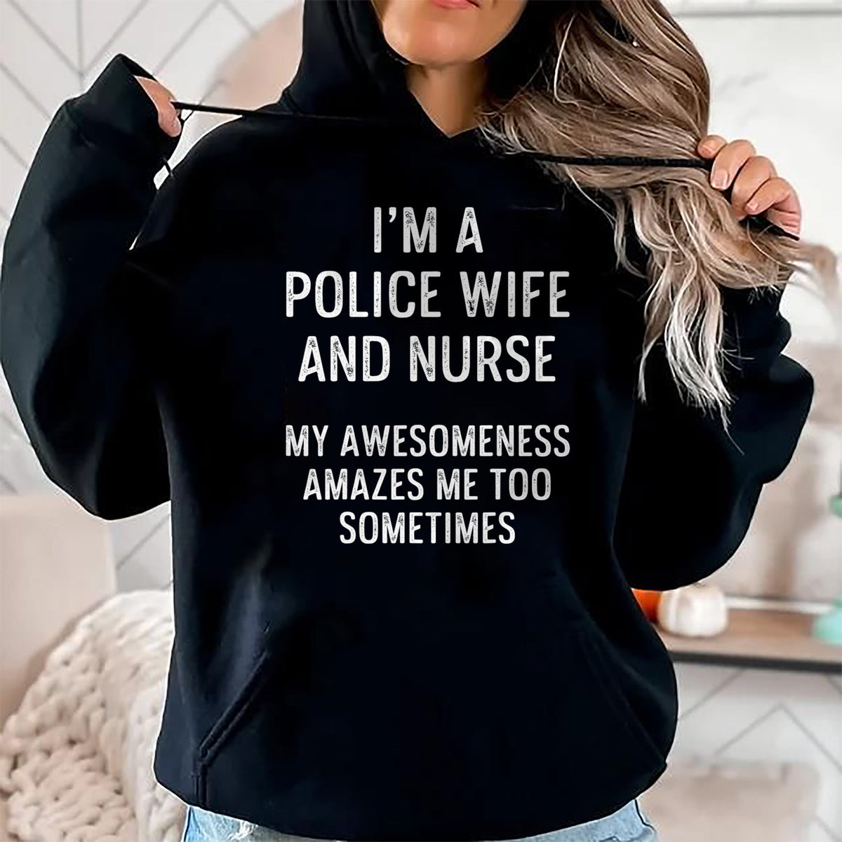 Funny Nurse Shirt, Nurse Unisex T-Shirt/Hoodie/Sweatshirt HLT00 - Police Wife Nurse Life Sometimes RN Mom T-Shirt