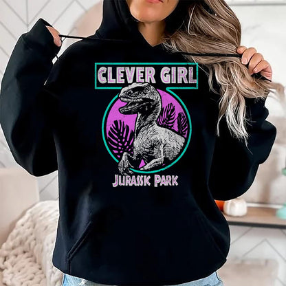 Best Dinosaur Lover Shirt, Funny Dinosaur UnisexT-Shirt/Hoodie/Sweatshirt HLT00 - Jurassic Park Distressed Teal Raptor Clever Girl Short Sleeve T-Shirt