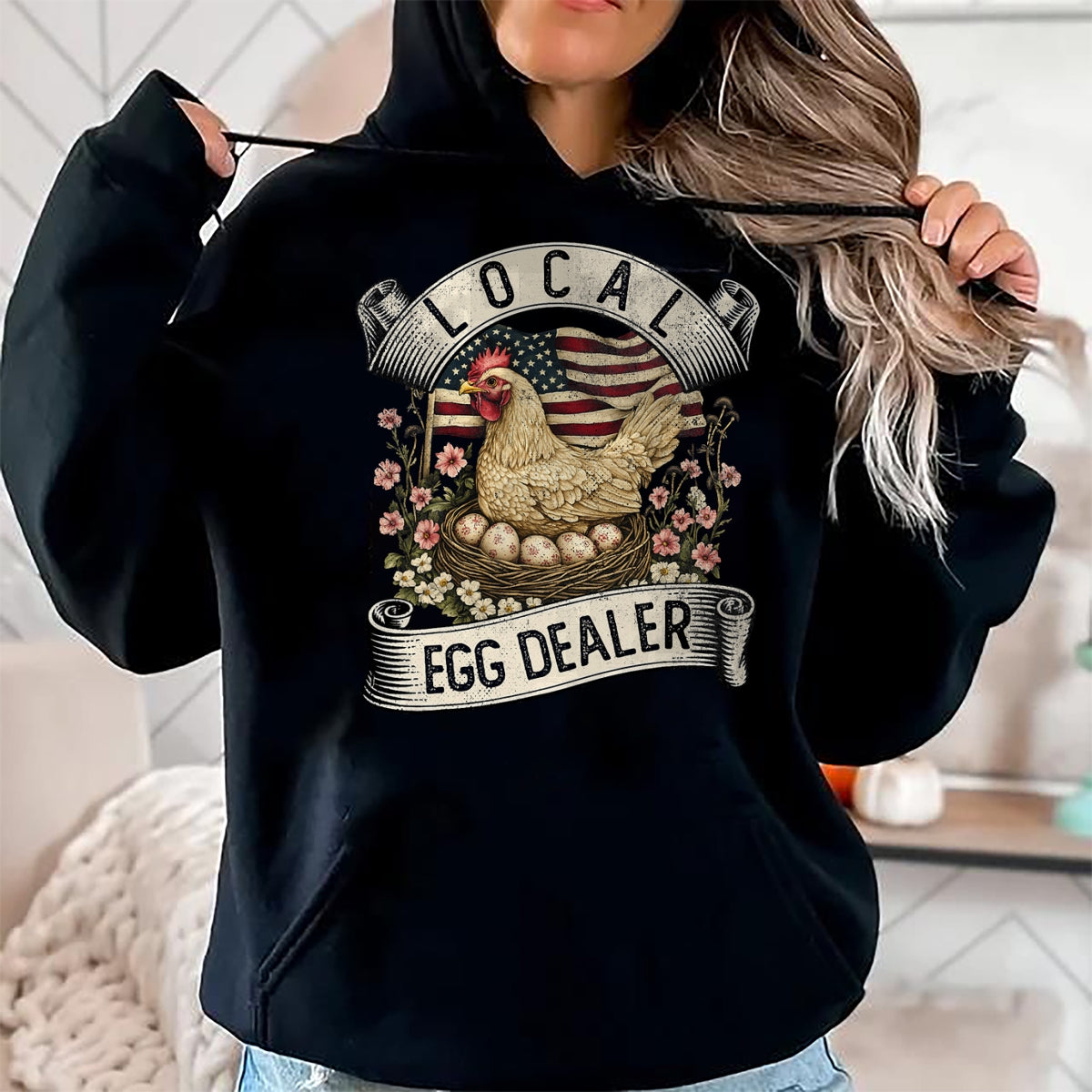 Best Farmer Life Shirt, Funny Farmer UnisexT-Shirt/Hoodie/Sweatshirt HLT00 - Local Egg Dealer  Farm Chicken with American Flag Farmer T-Shirt