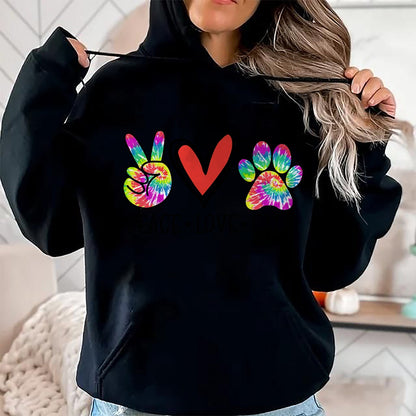 Cat Love Shirt, Funny Cat Lover Gift UnisexT-Shirt/Hoodie/Sweatshirt HLT00 - Peace Love Cats Paws Tie Dye Rainbow Animal Rescue Womens T-Shirt (1)