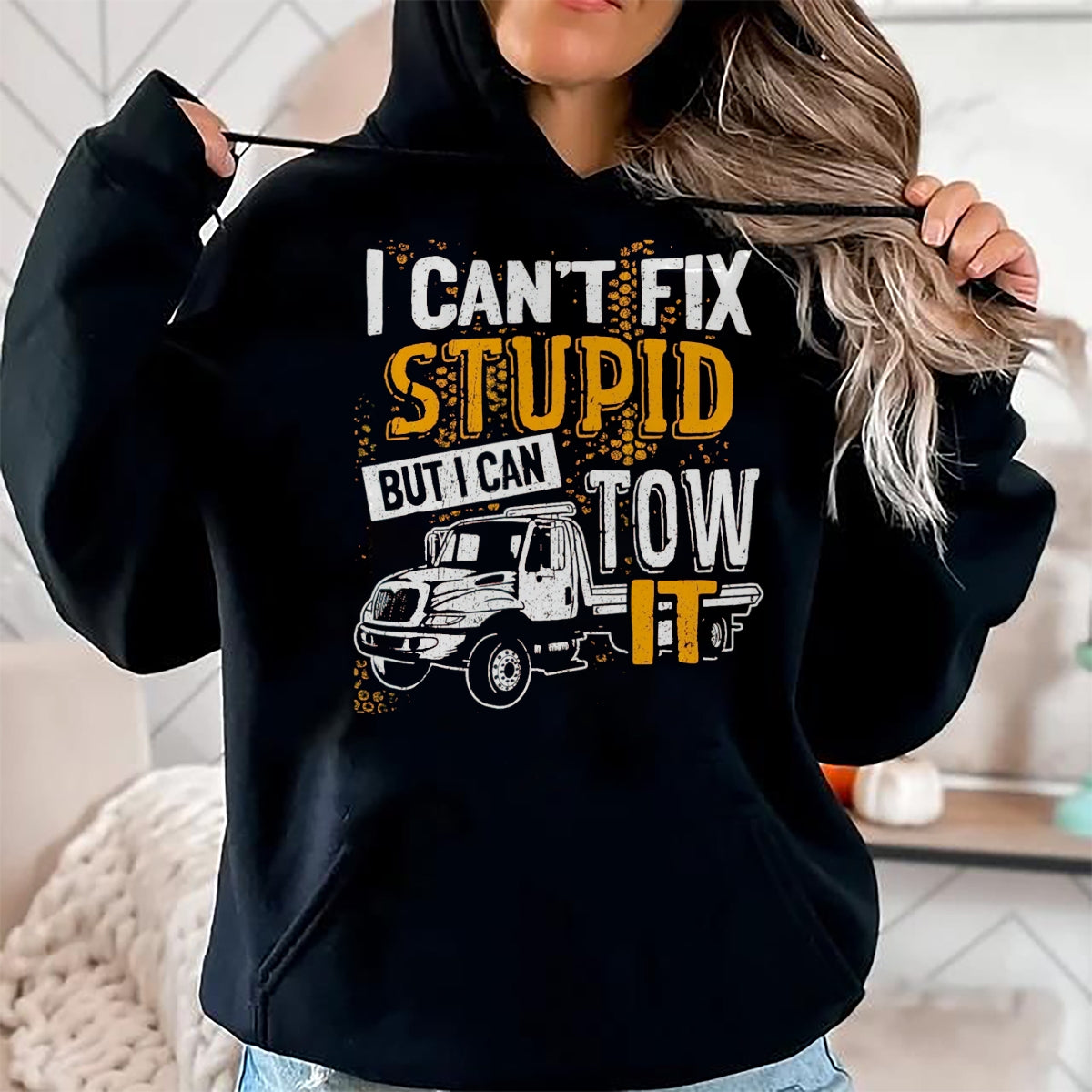 Best Truck Driver Life Shirt, Funny Trucker UnisexT-Shirt/Hoodie/Sweatshirt HLT00 - I Can't Fix Stupid But I Can Tow It Towing Truck Driver T-Shirt, Men, Black, 3X-Large