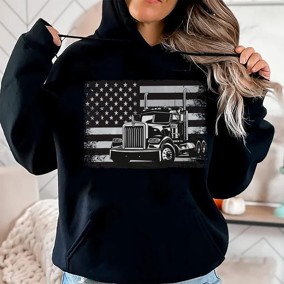 Best Truck Driver Life Shirt, Funny Trucker UnisexT-Shirt/Hoodie/Sweatshirt HLT00 - US American Flag Semi Truck Driver T-Shirt (5)