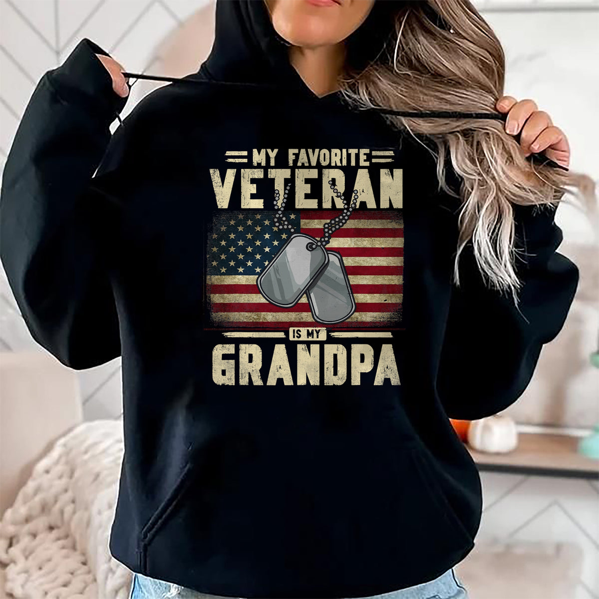 Best Grandpa Shirt, Proud Grandpa Unisex T-Shirt/Hoodie/Sweatshirt HLT00 - Father's Day Veteran Day My Favorite Veteran Is My Grandpa T-Shirt