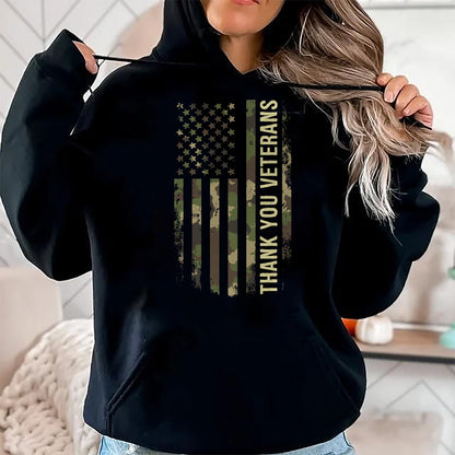 Proud Veteran Shirt, Funny Veteran UnisexT-Shirt/Hoodie/Sweatshirt HLT00 - Thank You Veterans Camouflage American Flag T-Shirt