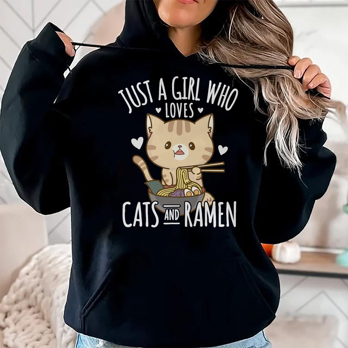 Cat Love Shirt, Funny Cat Lover Gift UnisexT-Shirt/Hoodie/Sweatshirt HLT00 - Just A Girl Who Loves Cats And Ramen T-Shirt