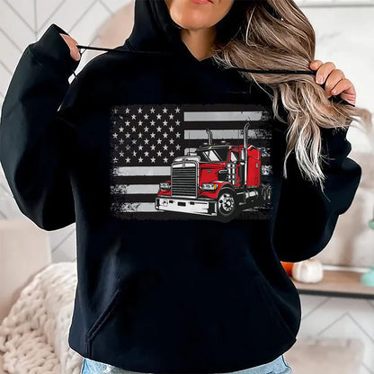 Best Truck Driver Life Shirt, Funny Trucker UnisexT-Shirt/Hoodie/Sweatshirt HLT00 - US American Flag Semi Truck Driver T-Shirt (3)