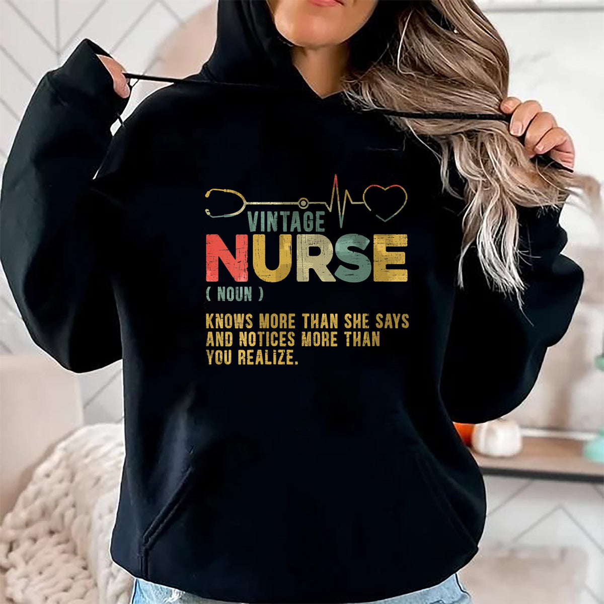 Funny Nurse Shirt, Nurse Unisex T-Shirt/Hoodie/Sweatshirt HLT00 - Womens Vintage Nurse Definition Hospital Medical Registered Nursing V-Neck T-Shirt
