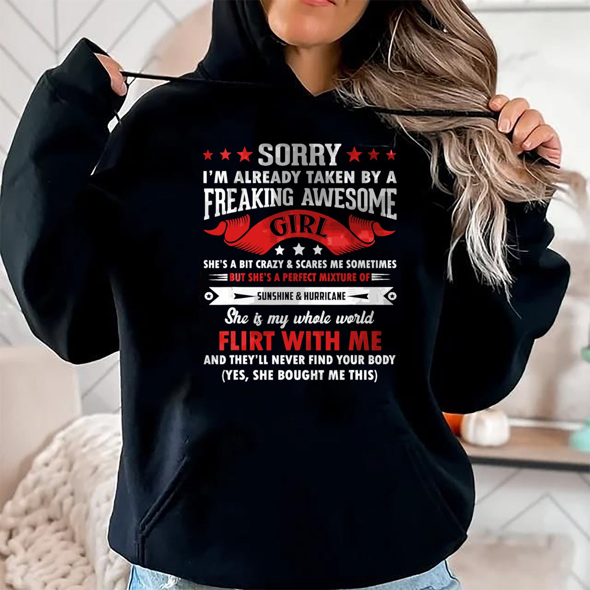 Best Wife Shirt, Wife and Husband Unisex T-Shirt/Hoodie/Sweatshirt HLT00 - Mens Sorry I'm Already Taken By Freaking Awesome Girl Funny T-Shirt