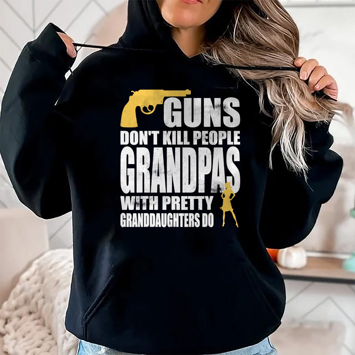 Best Grandpa Shirt, Proud Grandpa Unisex T-Shirt/Hoodie/Sweatshirt HLT00 - Guns don't Kill People Grandpas with Granddaughters Tshirt