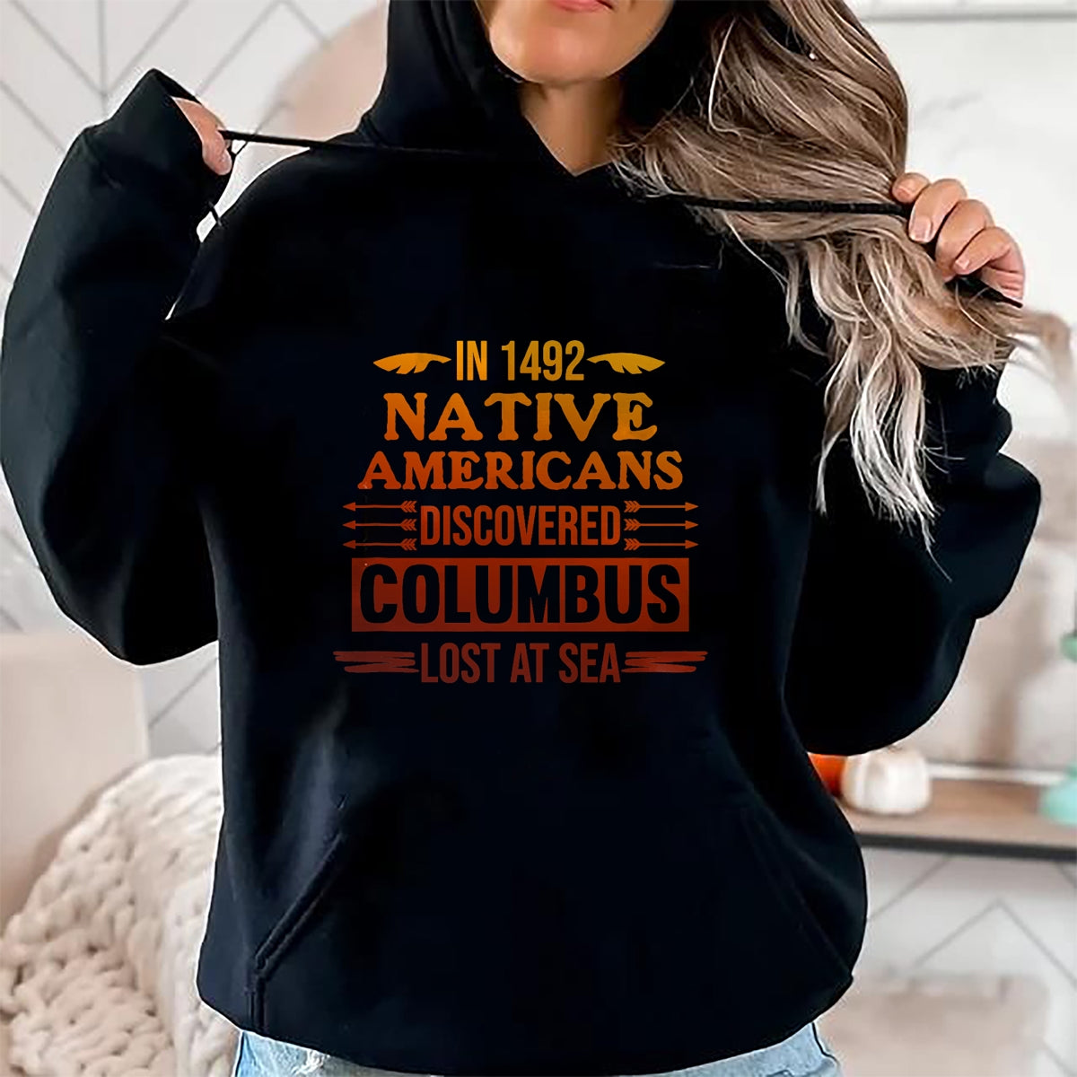 Native American T-Shirts, Vintage Native American Unisex T-Shirt/Hoodie/Sweatshirt HLT00 - Native Americans Discovered Native American Day Graphic T-Shirt (1)