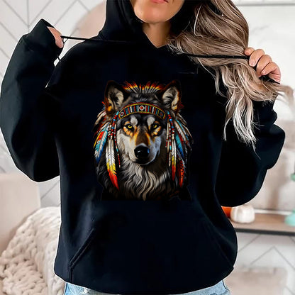 Native American T-Shirts, Vintage Native American Unisex T-Shirt/Hoodie/Sweatshirt HLT00 - Native American Wolf - Indian Wolf T-Shirt (1)