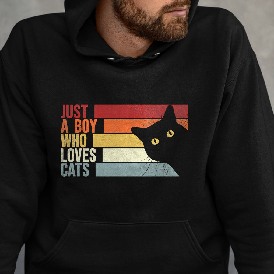 Cat Love Shirt, Funny Cat Lover Gift UnisexT-Shirt/Hoodie/Sweatshirt HLT00 - Just A Boy Who Loves Cats. Funny Cats Lover T-Shirt (1)