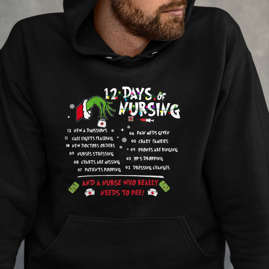 Funny Nurse Shirt, Nurse Unisex T-Shirt/Hoodie/Sweatshirt HLT00 - Nurses Merry Christmas Funny 12 Days of Nursing Xmas Women T-Shirt