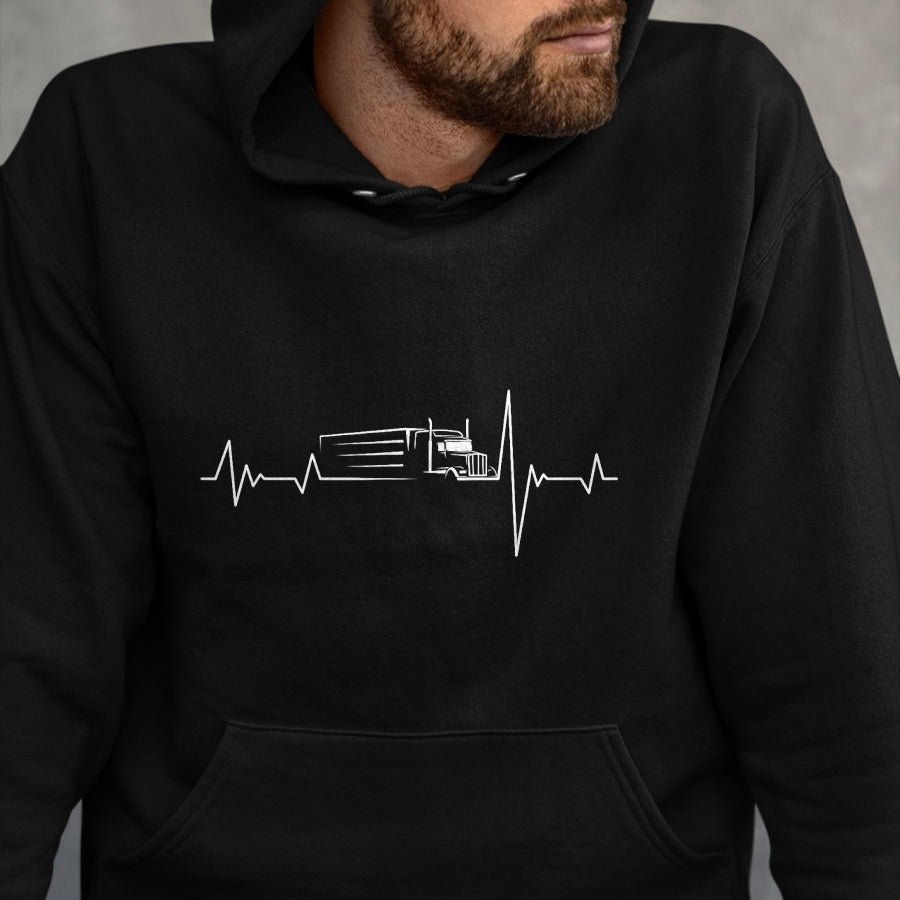 Best Truck Driver Life Shirt, Funny Trucker UnisexT-Shirt/Hoodie/Sweatshirt HLT00 - Truck Driver Heart Beat 18 Wheeler semi-Trailer Tractor T-Shirt