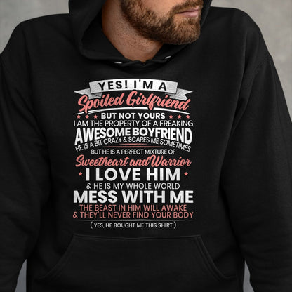 Best Wife Shirt, Wife and Husband Unisex T-Shirt/Hoodie/Sweatshirt HLT00 - Womens Yes Im A Spoiled Girlfriend for a Best Girlfriend T-Shirt