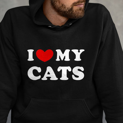 Cat Love Shirt, Funny Cat Lover Gift UnisexT-Shirt/Hoodie/Sweatshirt HLT00 - I Love My Cats, I Heart My Cats T-Shirt, Men, Black, 3X-Large