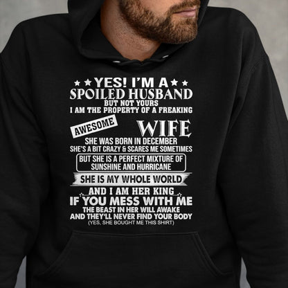 Best Husband Shirt, Wife and Husband Unisex T-Shirt/Hoodie/Sweatshirt HLT00 - I_m A Spoiled Husband Of A Freaking Awesome Wife DECEMBER T-Shirt