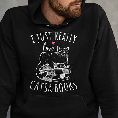 Cat Love Shirt, Funny Cat Lover Gift UnisexT-Shirt/Hoodie/Sweatshirt HLT00 - I Just Really Love Reading Books And Cats Funny Cat And book T-Shirt (1)