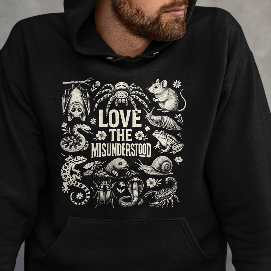 Cat Love Shirt, Funny Cat Lover Gift UnisexT-Shirt/Hoodie/Sweatshirt HLT00 - Love The Misunderstood Bat Raven Cat Snake Spider Moth Frog T-Shirt (2)