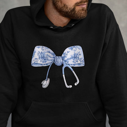 Funny Nurse Shirt, Nurse Unisex T-Shirt/Hoodie/Sweatshirt HLT00 - Floral Cute Blue Coquette Bow Stethoscope Registered Nurse T-Shirt