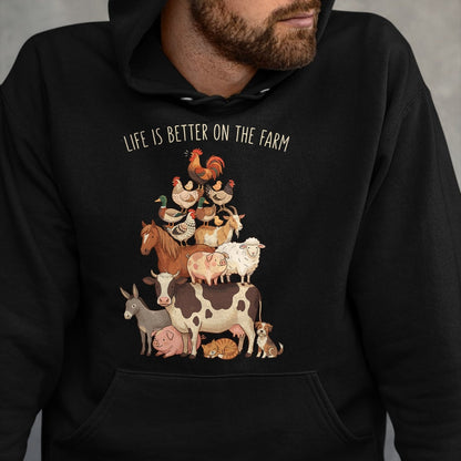 Best Farmer Life Shirt, Funny Farmer UnisexT-Shirt/Hoodie/Sweatshirt HLT00 - Life is Better on the Farm Farmers Farming Cow Pig Chicken T-Shirt