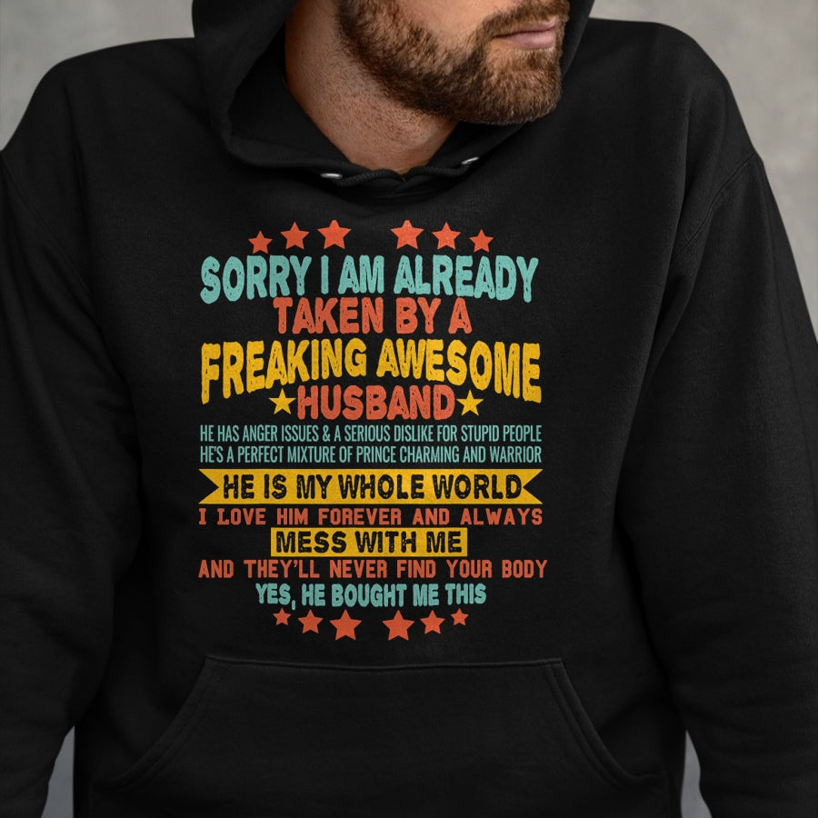 Best Wife Shirt, Wife and Husband Unisex T-Shirt/Hoodie/Sweatshirt HLT00 - Sorry i am Already Taken By a Freaking Awesome Husband Xmas T-Shirt (2)