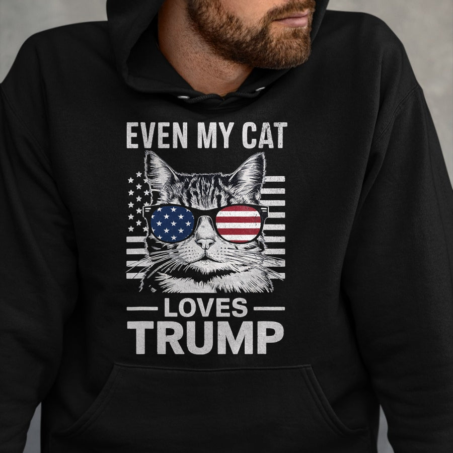 Cat Love Shirt, Funny Cat Lover Gift UnisexT-Shirt/Hoodie/Sweatshirt HLT00 - Cat Sunglasses USA Flag Even My Cat Loves Trump T-Shirt