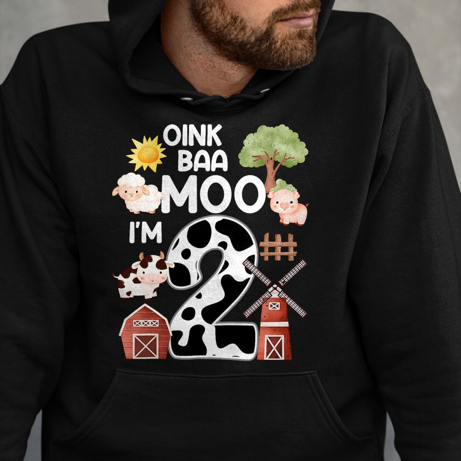 Best Farmer Life Shirt, Funny Farmer UnisexT-Shirt/Hoodie/Sweatshirt HLT00 - Oink Baa Moo I'm 2 Farm Theme Birthday Gift 2 Year Old Party T-Shirt